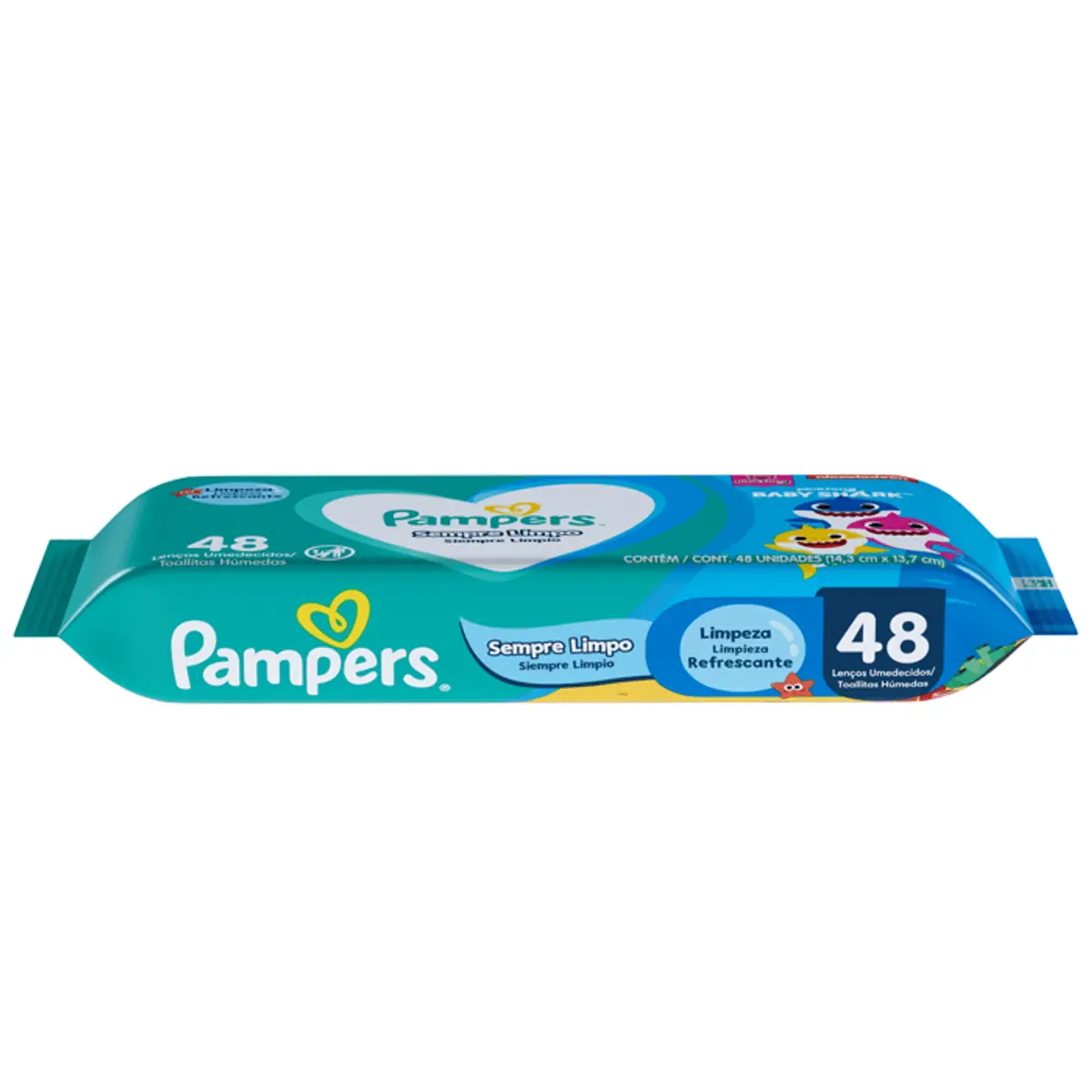 Lenço Umedecido Pampers Splashers Baby Shark 48 Unidades