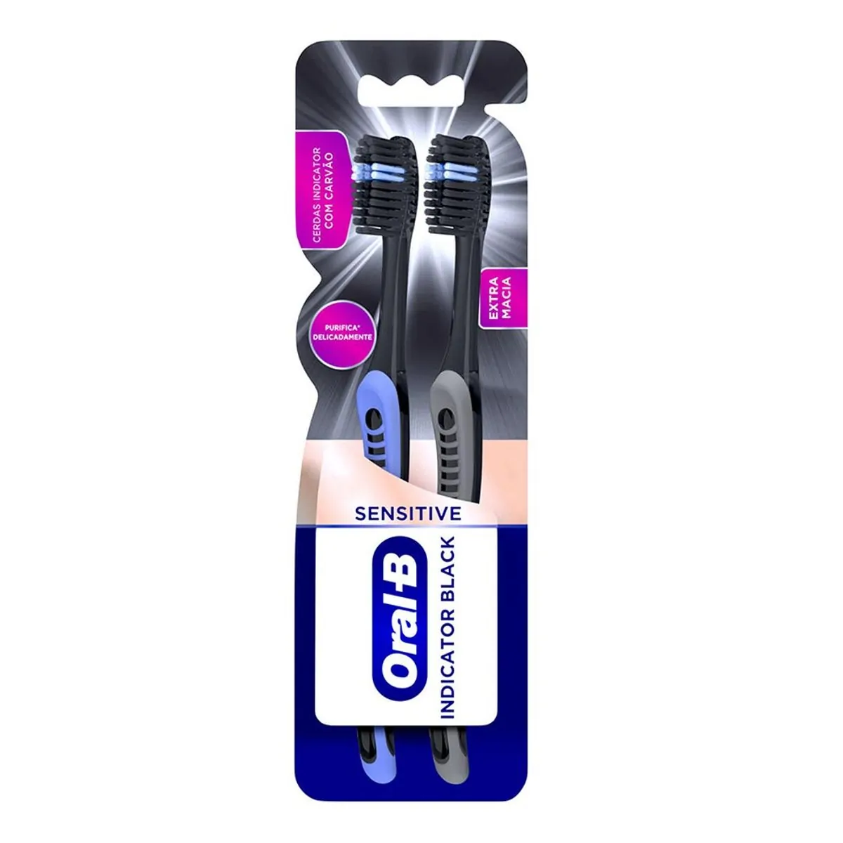 Escova Dental Extramacia Sensitive Oral-B Pro-Saúde Indicator Black 2 Unidades