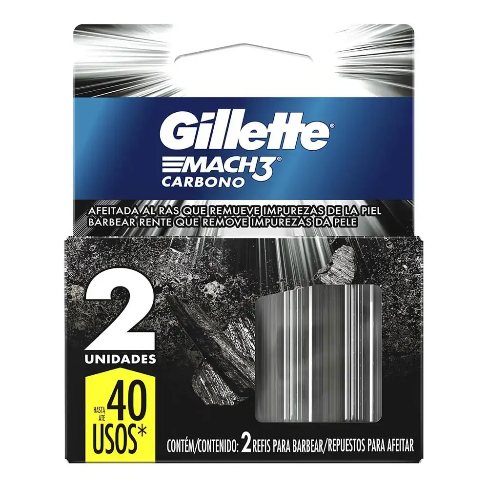 Refil Carga De Aparelho Para Barbear Gillette Mach3 Carbono 2 Unidades