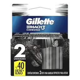Refil Carga De Aparelho Para Barbear Gillette Mach3 Carbono 2 Unidades