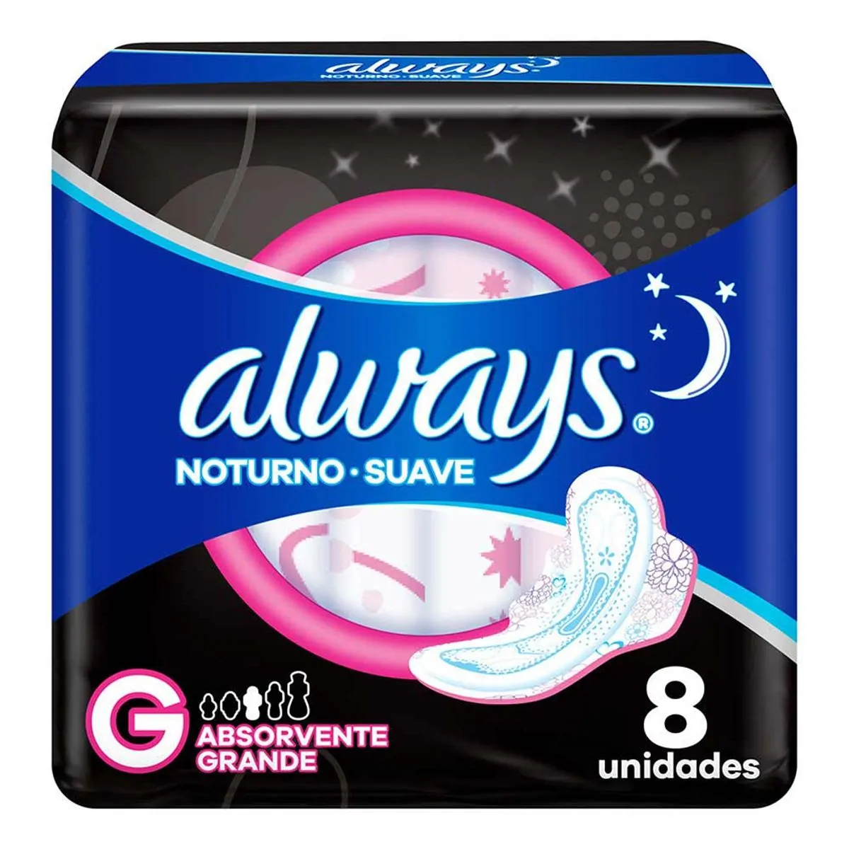 Absorvente Always Noturno Tamanho G Cobertura Suave 8 Unidades