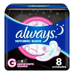 Absorvente Always Noturno Tamanho G Cobertura Suave 8 Unidades