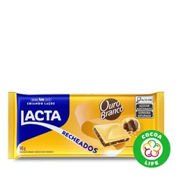 Barra de Chocolate Lacta Recheados Branco Recheio Ouro Branco 98g