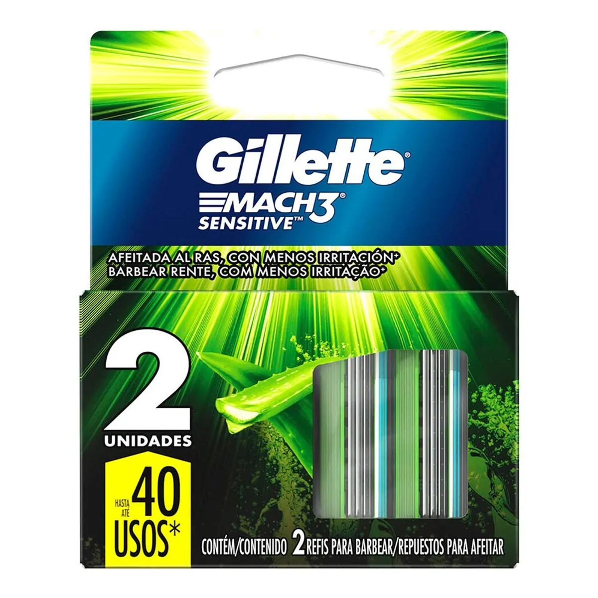 Carga para Aparelho de Barbear Gillette Mach3 Sensitive 2 Unidades