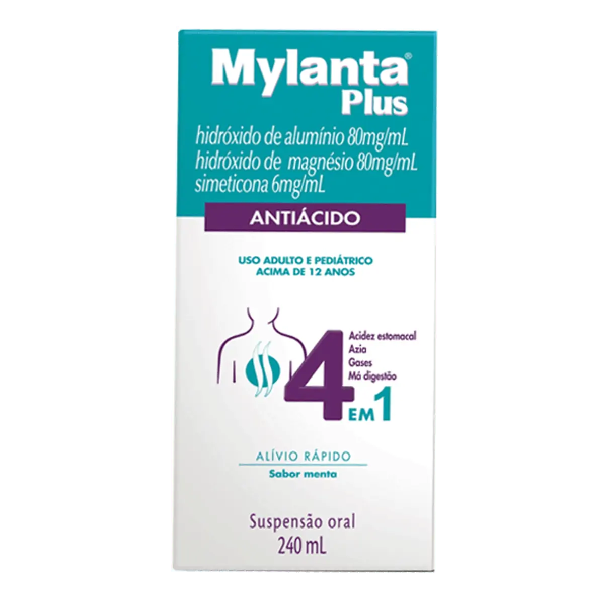 Antiácido Mylanta Plus 80mg/ml + 80mg/ml + 6mg/ml 240ml Menta