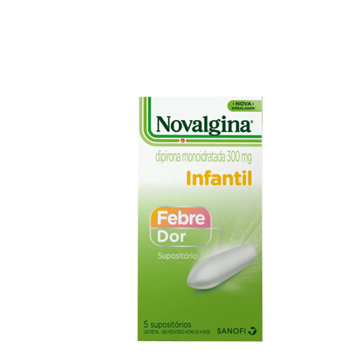 Analgésico e Antitérmico Novalgina 300mg Dipirona Monoidratada 5 Supositórios