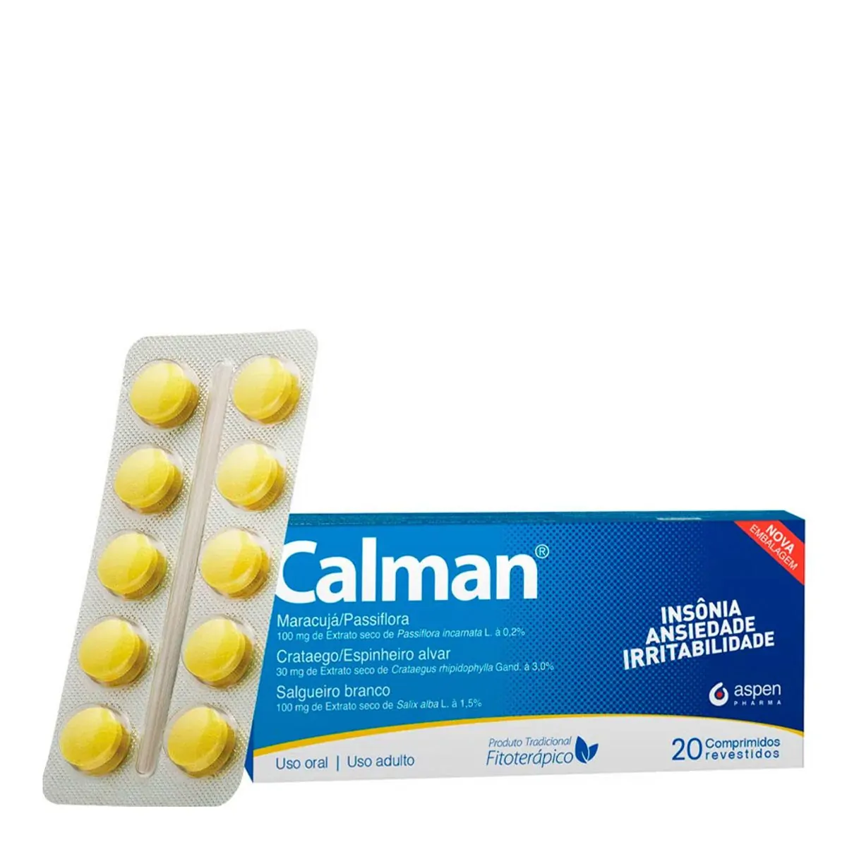 Calmante Calman 100 mg + 30mg + 100mg 20 Comprimidos Revestidos