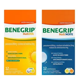 Antigripal, Analgésico, Antitérmico e Descongestionante Benegrip Multi Dia 800mg + 20mg 12 Comprimid
