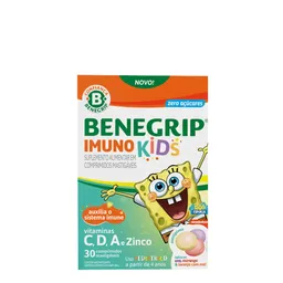 Suplemento Alimentar Benegrip Imuno Kids Uva, Morango ou Laranja com Mel 30 Comprimidos Mastigáveis