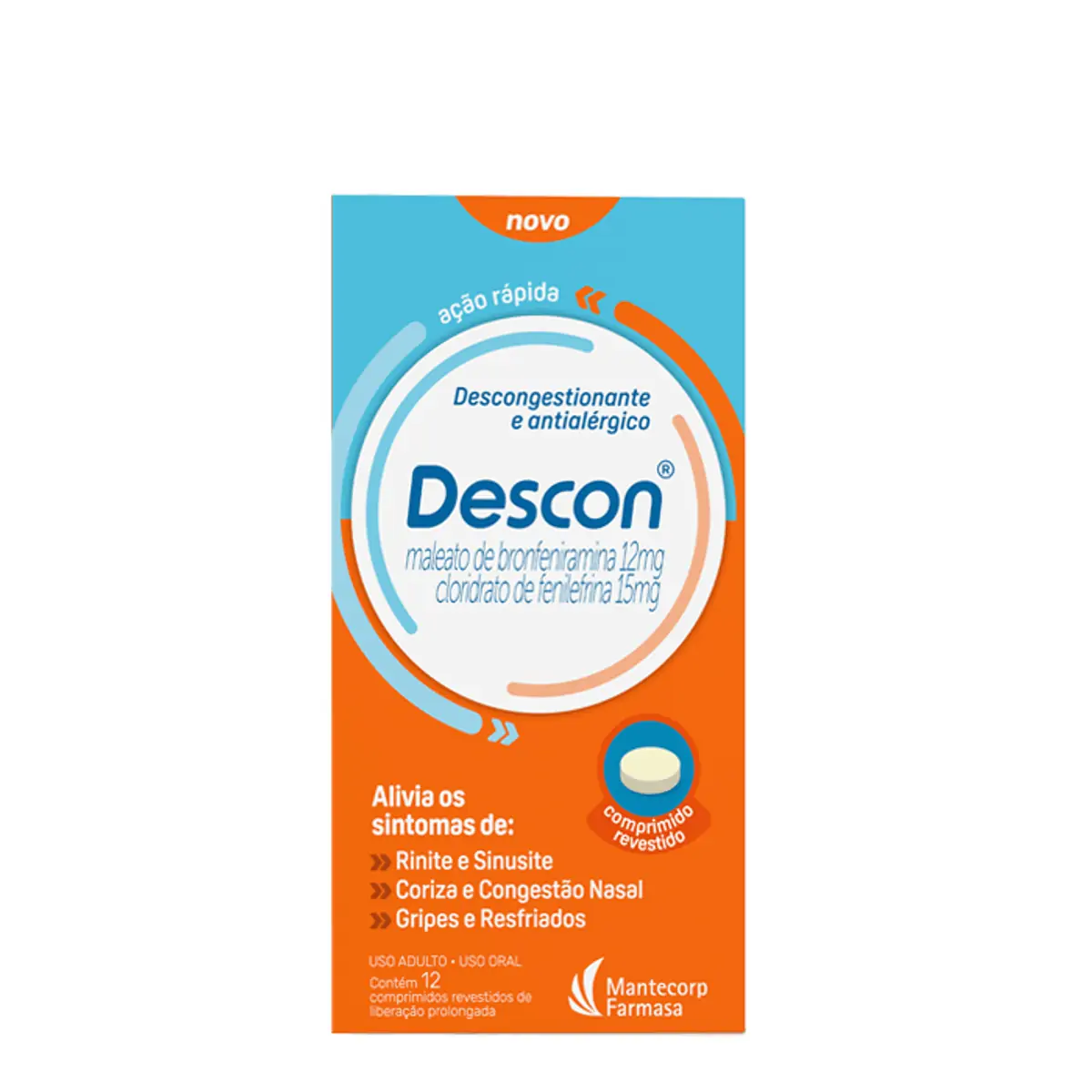 Antialérgico e Descongestionante Descon 12mg + 15mg 12 Comprimidos Revestidos