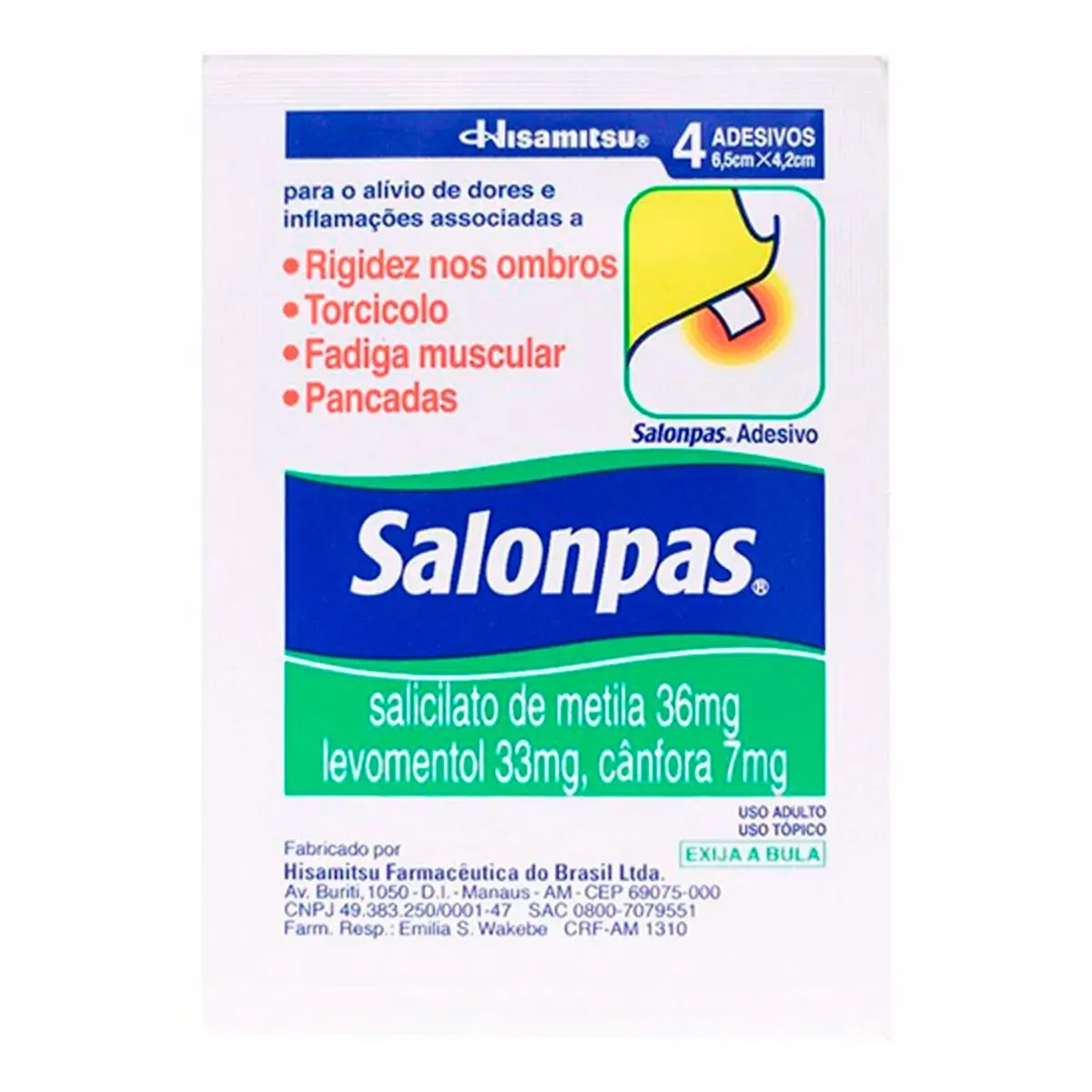 Analgésico e Anti-inflamatório Salonpas 144mg + 131mg + 28,4mg Adesivo Pequeno 4 Unidades