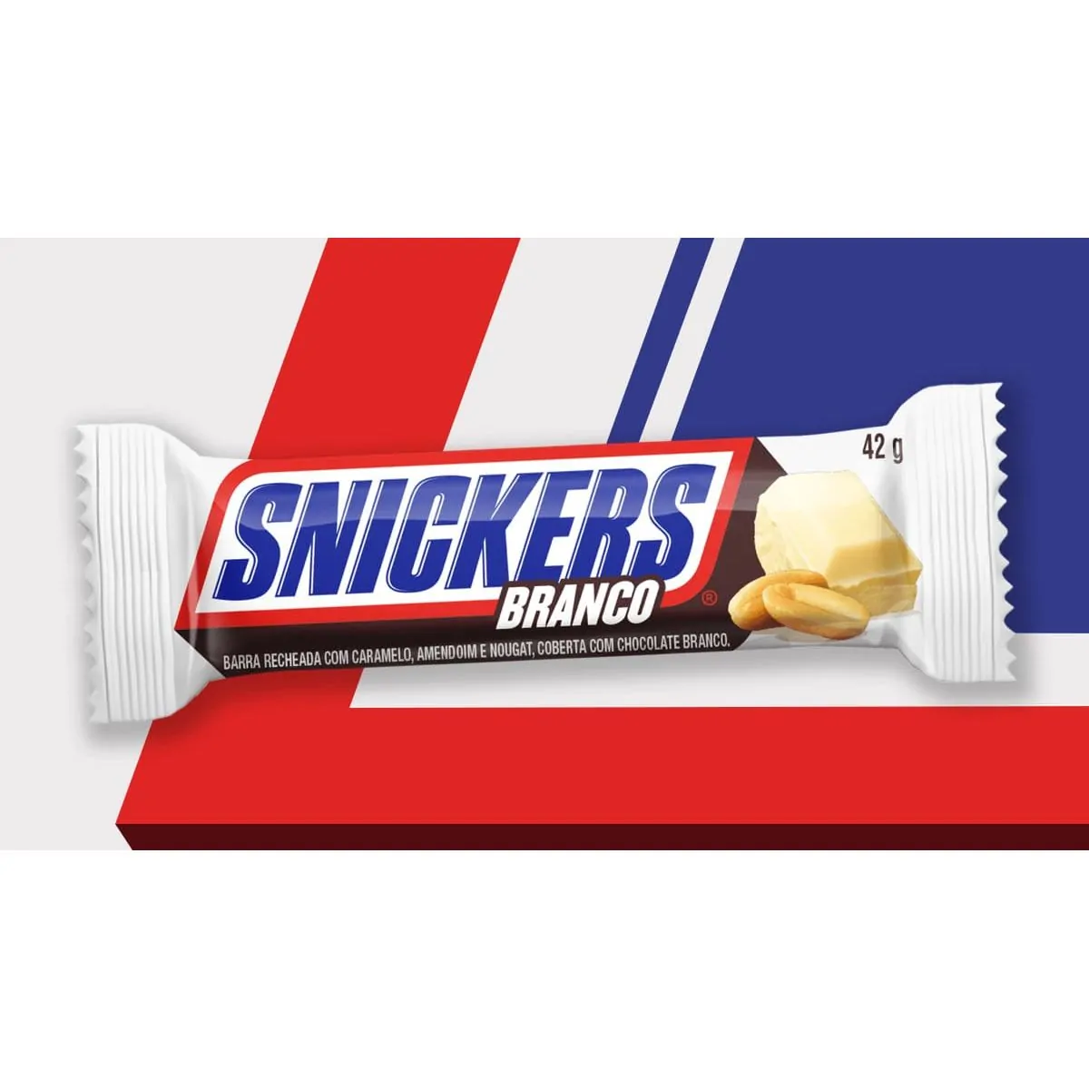 Barra de chocolate branco caixa com 20 unidades com 42g - Snickers
