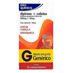 Analgésico e Antitérmico Dipirona Sódica 500mg + Cafeina 65mg Genérico Neo Química 16 Comprimidos