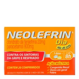 Antigripal, Descongestionante, Analgésico e Antitérmico Neolefrin Dia 800mg + 20mg 20 Comprimidos