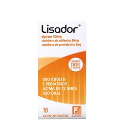 Antialérgico, Analgésico e Antitérmico Lisador 500mg + 5mg + 10mg 16 Comprimidos