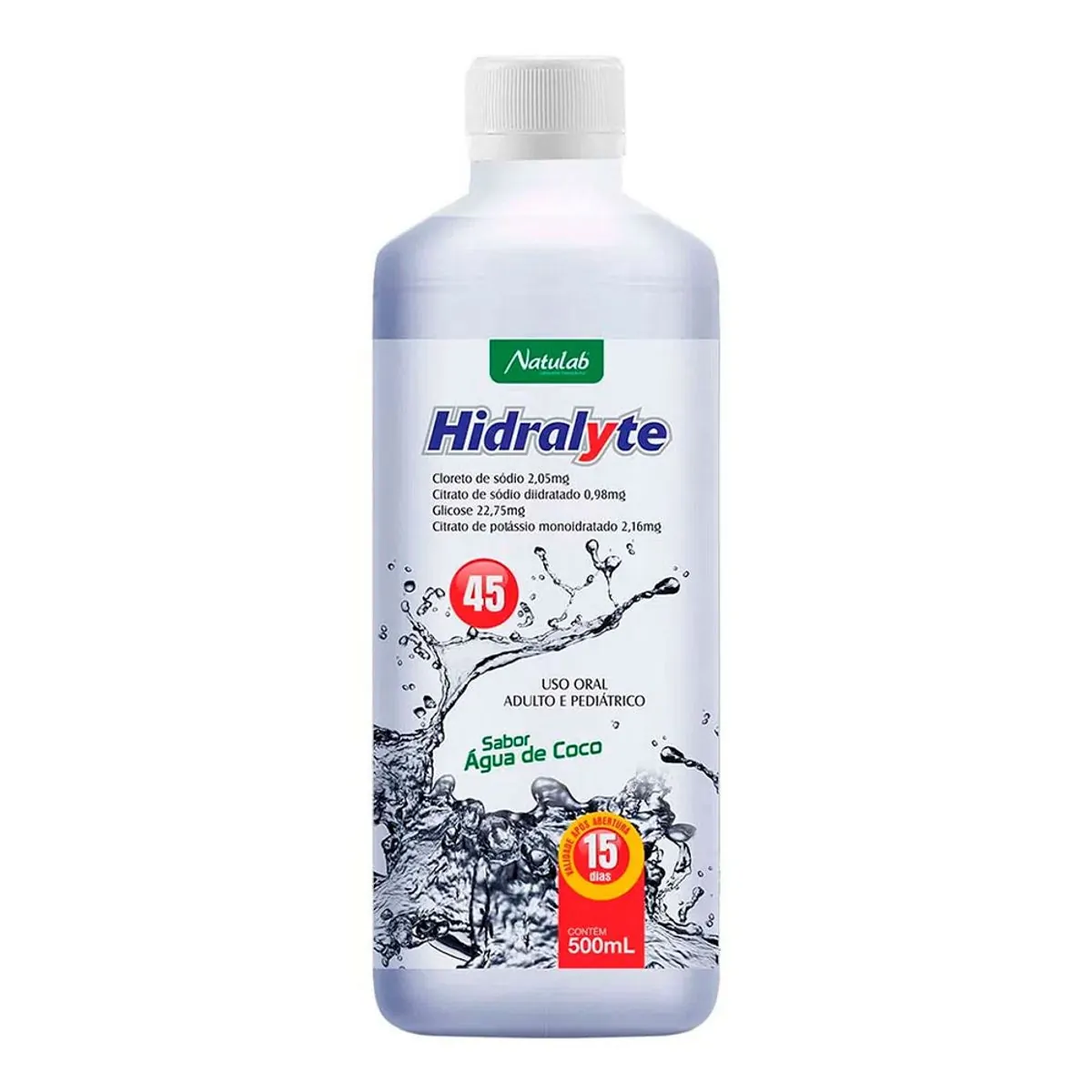 Reidratante Hidralyte 2,05mg/ml + 0,98mg/ml + 22,5mg/ml + 2,16mg/ml 500ml Água de Coco
