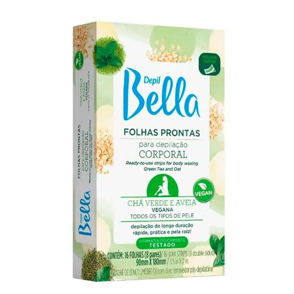 Folhas Prontas Para Depilação Corporal Chá Verde E Aveia Depil Bella 16 Unidades