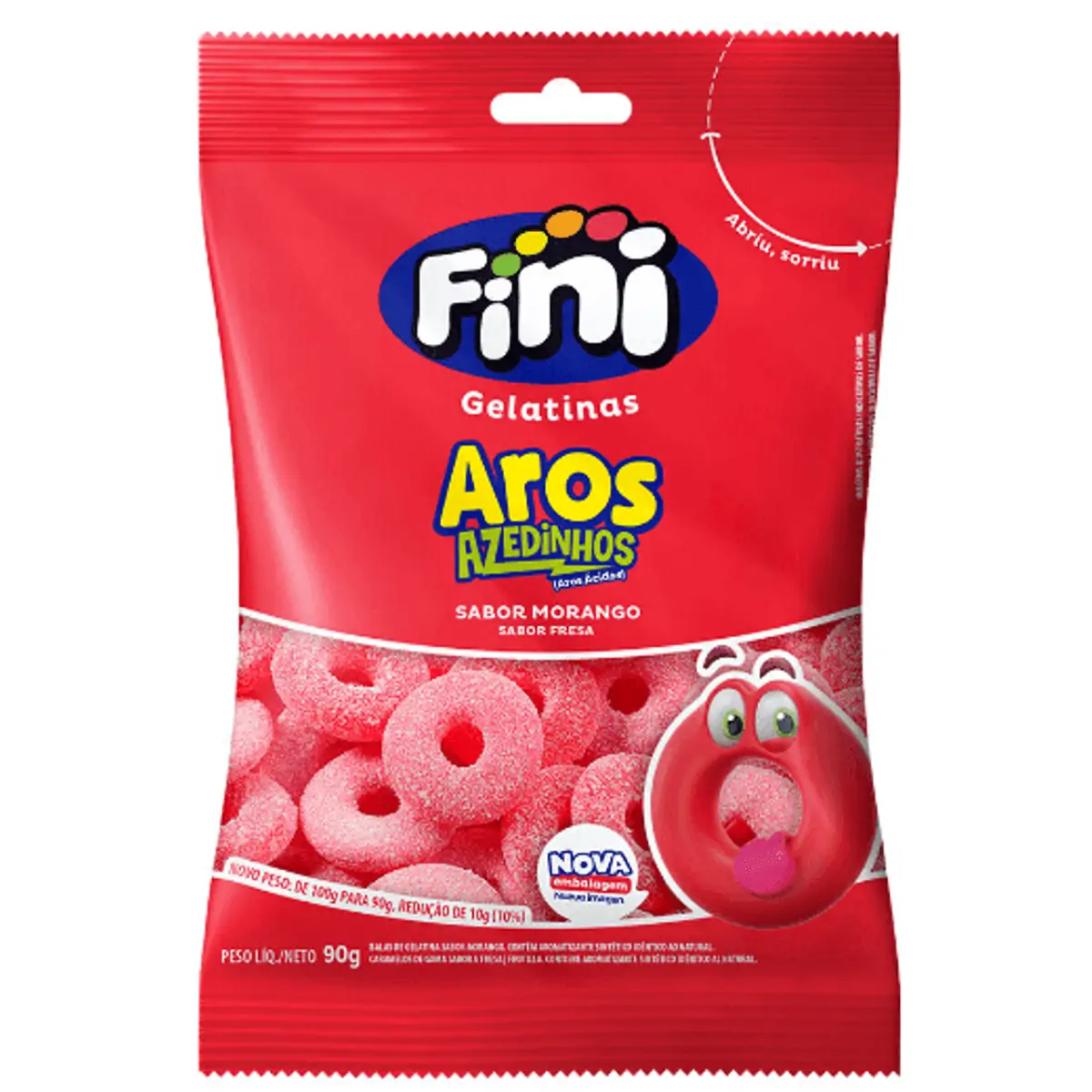 Bala Aros sabor morango Pacote com 90g - Fini