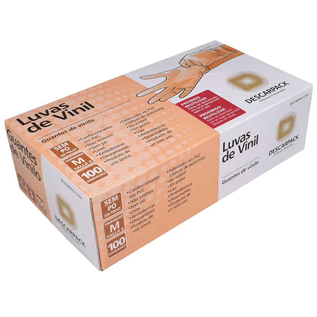 Luva De Vinil Sem Pó Descarpack Tamanho M