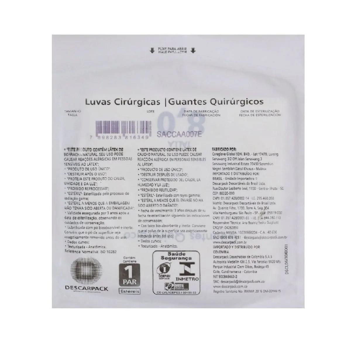 Luva Cirúrgica Estéril Descarpack - Tam: 7.5