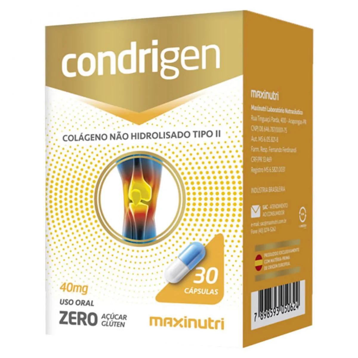 Condrigen Colágeno Tipo 2 Maxinutri 40mg c/ 30 Cápsulas