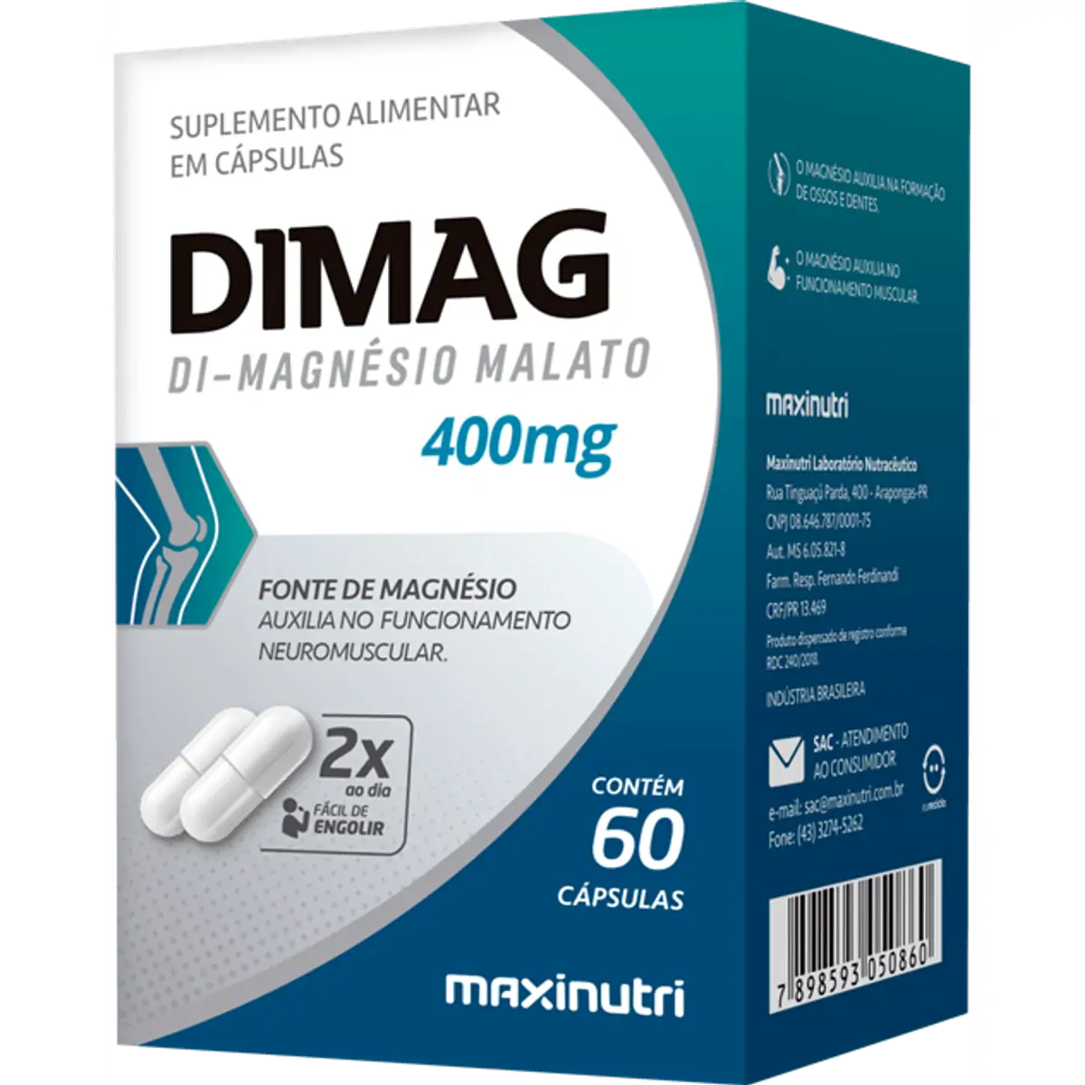 Dimag Di-Magnesio Malato 400mg Maxinutri 60 Capsulas