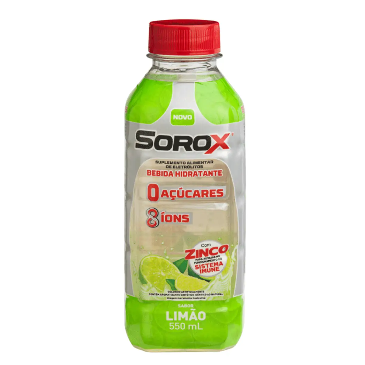 Isotônico Sorox Bebida Hidratante Eletrólitos Limão 8 Íons Zero Açúcar 550ml