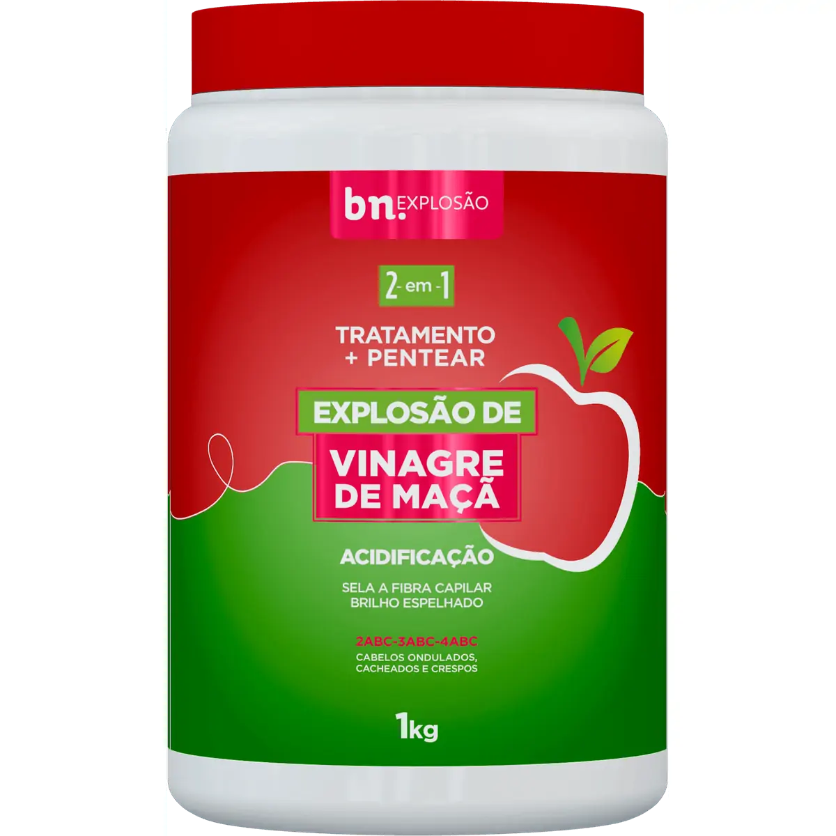 Creme de Pentear e Tratamento Explosão de Vinagre de Maçã de 1Kg 2 em 1 | Beleza Natural
