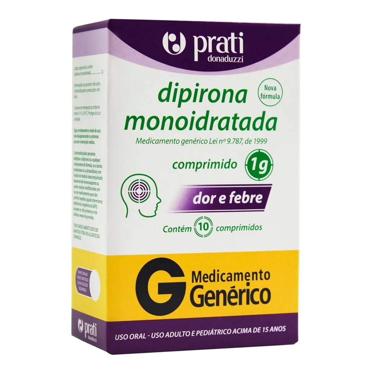 Analgésico e Antitérmico Dipirona 1g Genérico Prati-Dunaduzzi 10 Comprimidos